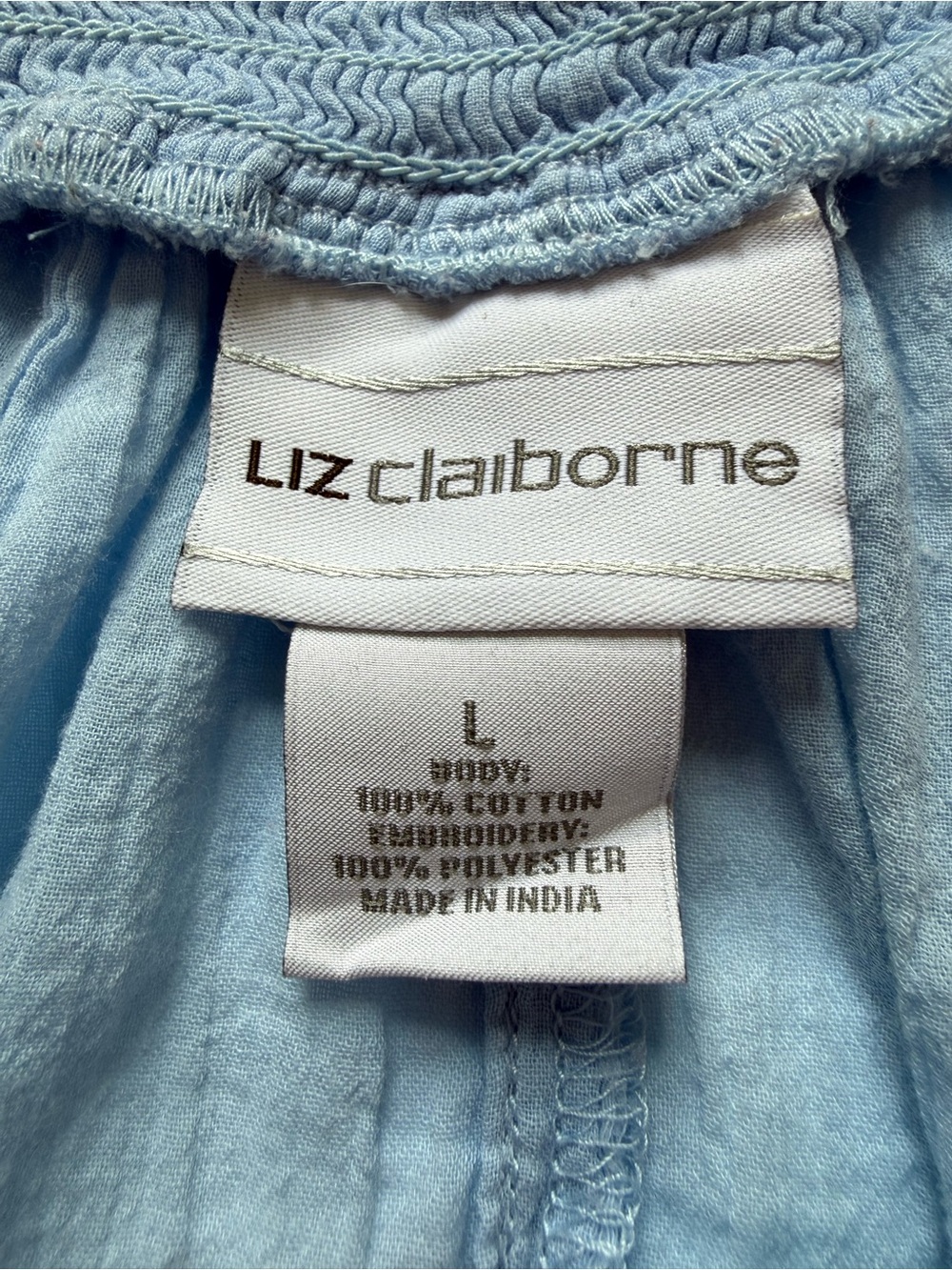 Liz Claiborne Light Blue Peasant Top with Red Floral Embroidery - Picture 5 of 5